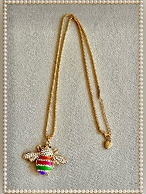 Necklace - 25” L - Betsey Johnson - colorful enamel bee w/clear crystals - new!